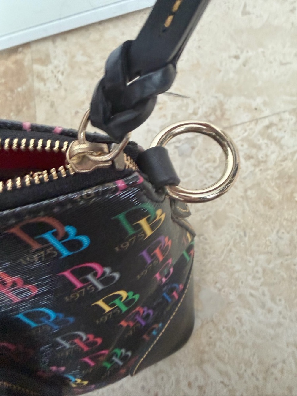 Dooney & Bourke Multicolor Monogram Tote Bag Large Shoulder Purse Black Canvas - Picture 9 of 16